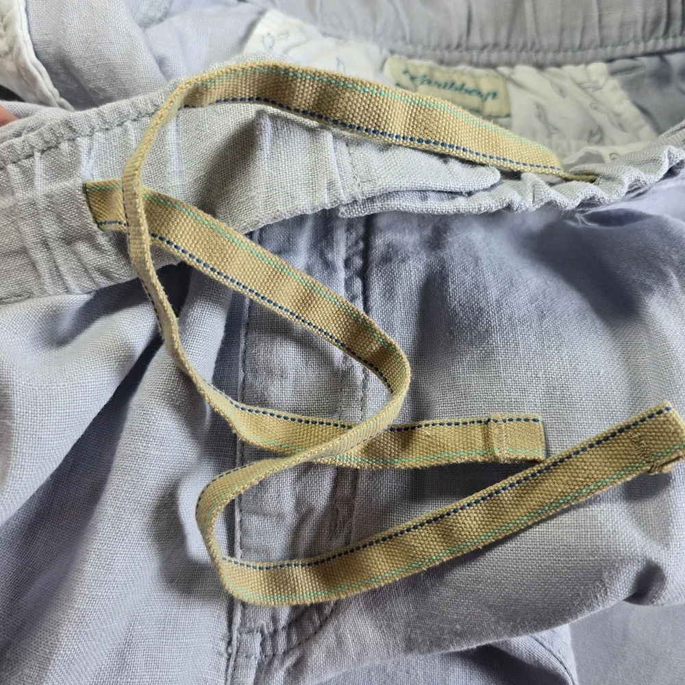 Caribbean Mens 100% Linen Pants 40x32 Light Blue‎ Grey Elastic Waist Drawstring